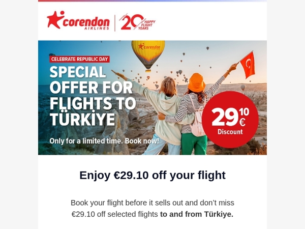 🇹🇷 €29.10 off selected flights to and from Türkiye