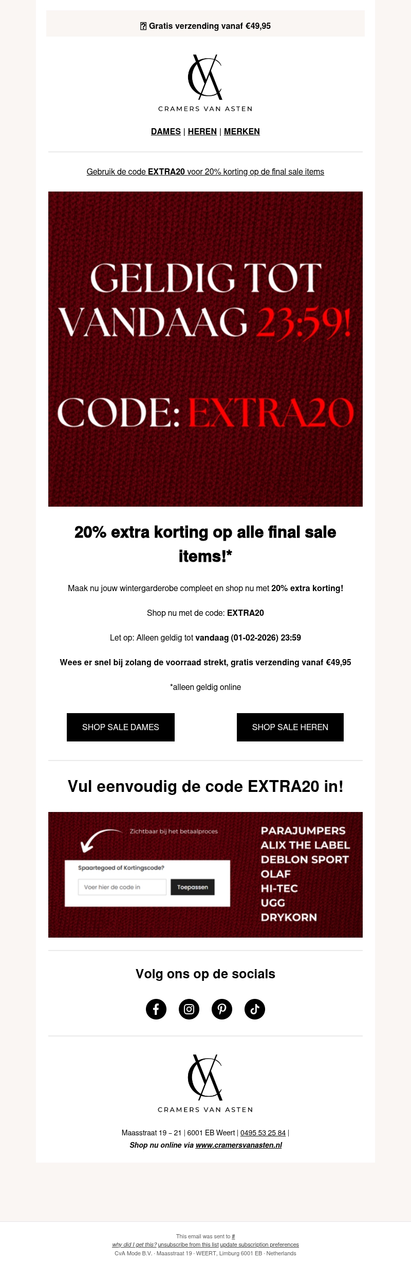 EXTRA20 eindigt vandaag om 23:59, dit wil je niet missen! EXTRA20 eindigt vandaag om 23:59, dit wil je niet missen!