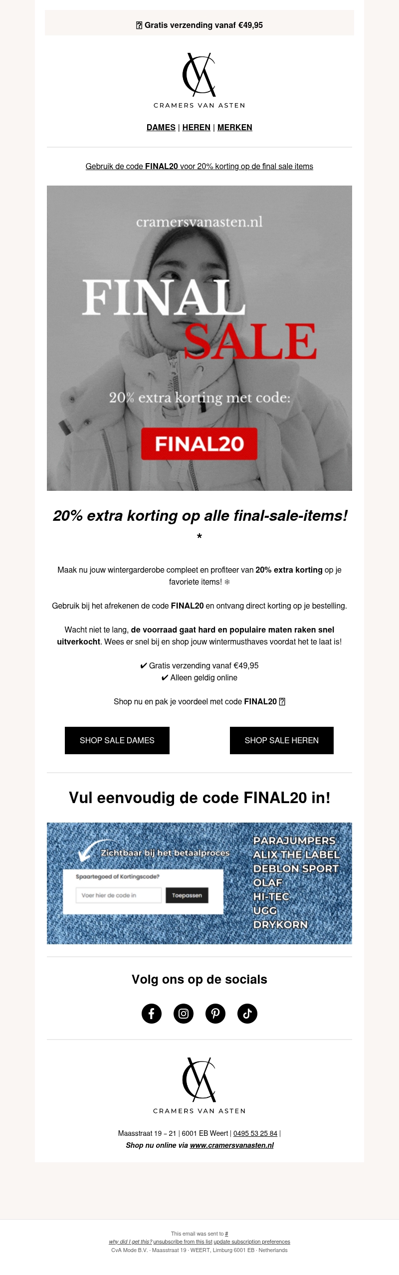 Gebruik de code FINAL20 voor 20% korting op de sale! Gebruik de code FINAL20 voor 20% korting op de sale!