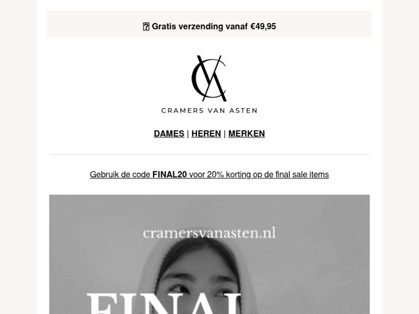 Gebruik de code FINAL20 voor 20% korting op de sale!