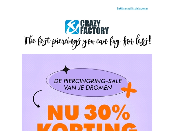 🎉 MEGA SALE: piercingringen zijn nu 30% goedkoper, 