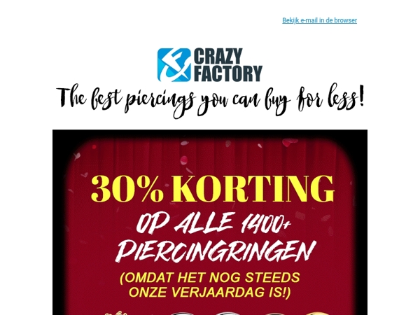 🎉 Verjaardags-sale, derde ronde: Vandaag 30% korting op piercingringetjes, 