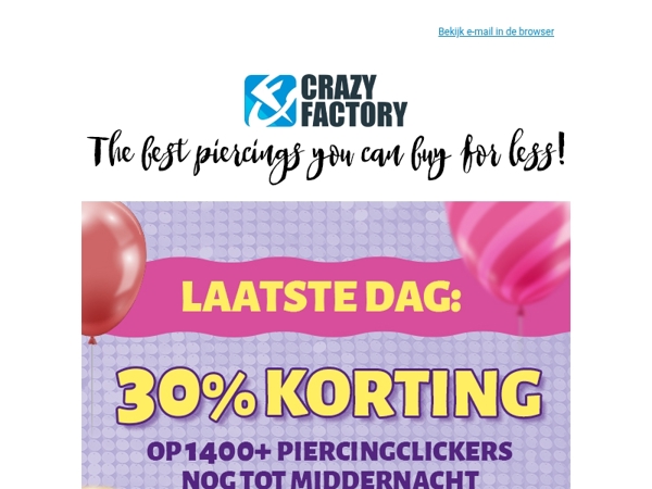 📢 30% korting op 1400+ piercingringen is bijna voorbij, 