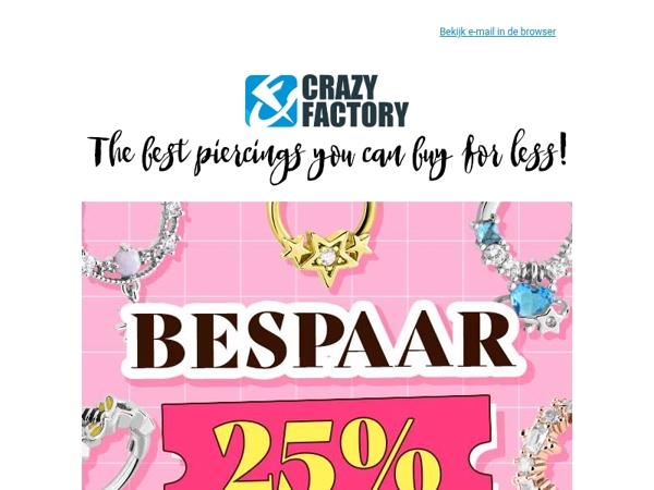 ⏰ 25% korting op piercingringen is bijna voorbij, ! Profiteer ervan voor middernacht