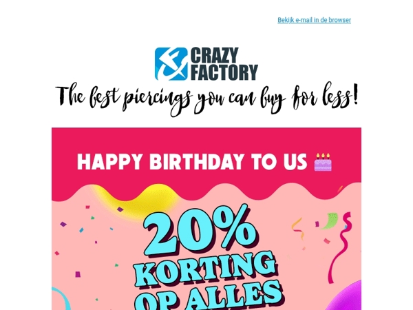 🎁 20% korting op alles omdat we nu 20 zijn, 