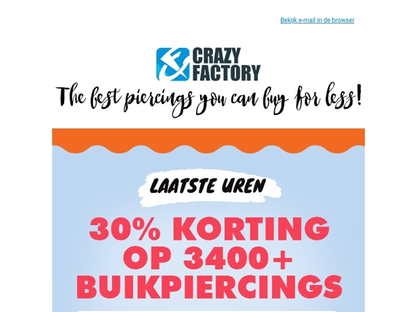 📢 30% korting op buikpiercings eindigt vanavond! Nu of nooit, 