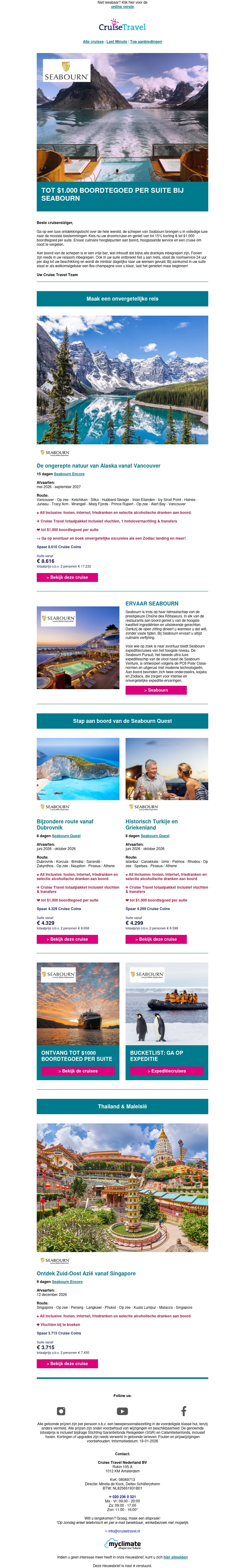 Tot $1.000 boordtegoed per suite bij Seabourn Tot $1.000 boordtegoed per suite bij Seabourn