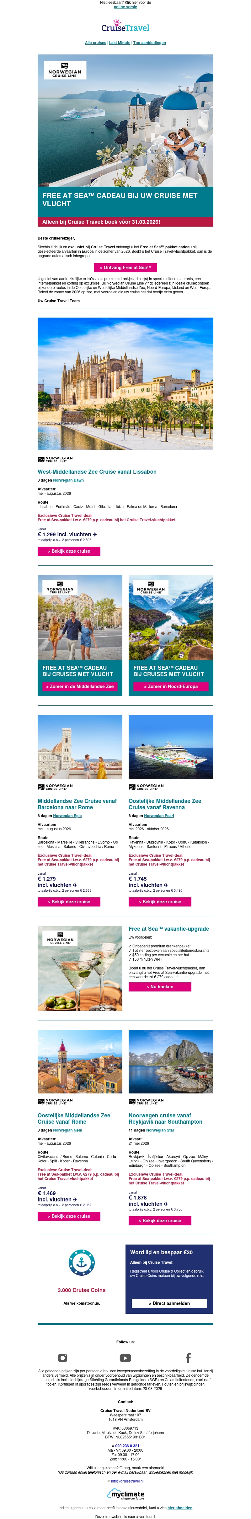 Exclusief bij Cruise Travel: Ontvang Free at Sea™ upgrade cadeau bij uw cruise + vlucht! Exclusief bij Cruise Travel: Ontvang Free at Sea™ upgrade cadeau bij uw cruise + vlucht!