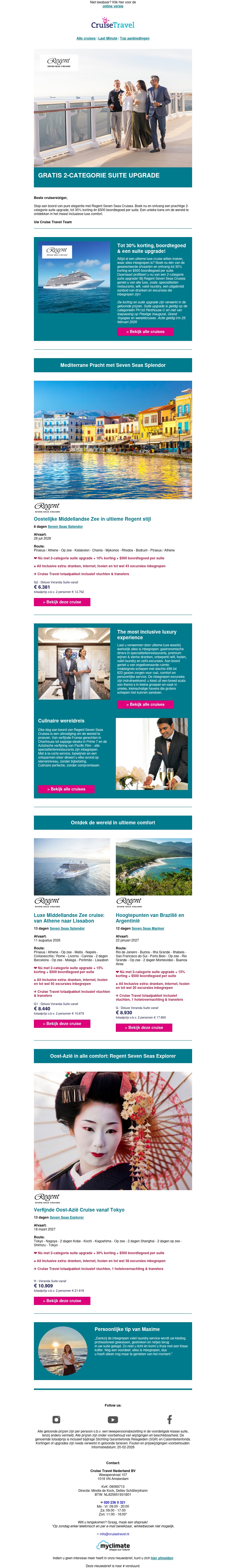 Luxe Regent afvaarten met tot 30% korting, boordtegoed & een suite upgrade Luxe Regent afvaarten met tot 30% korting, boordtegoed & een suite upgrade