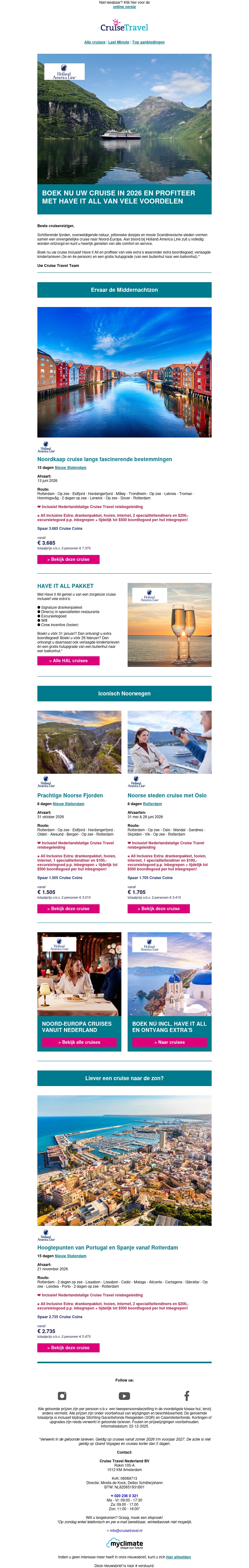 Boek nu: Holland America Line cruises met extra boordtegoed en hutupgrade Boek nu: Holland America Line cruises met extra boordtegoed en hutupgrade