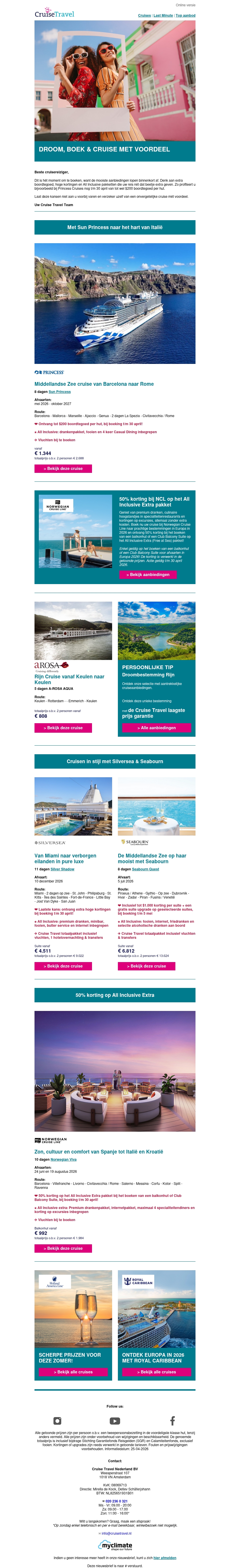 Droom, boek en cruise met voordeel Droom, boek en cruise met voordeel