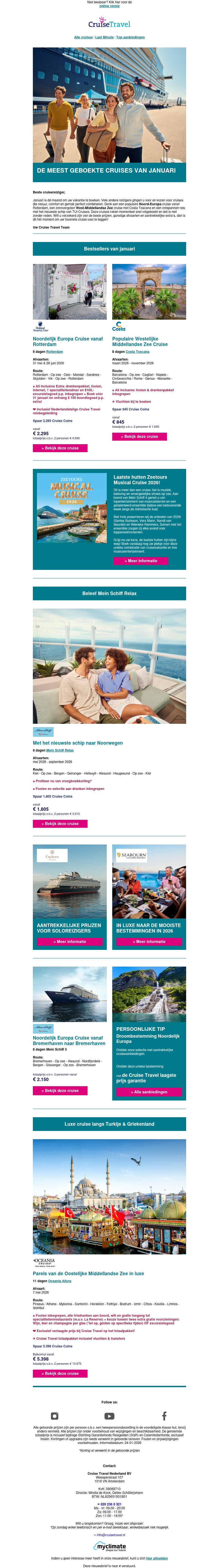 De meest geboekte cruises van januari De meest geboekte cruises van januari