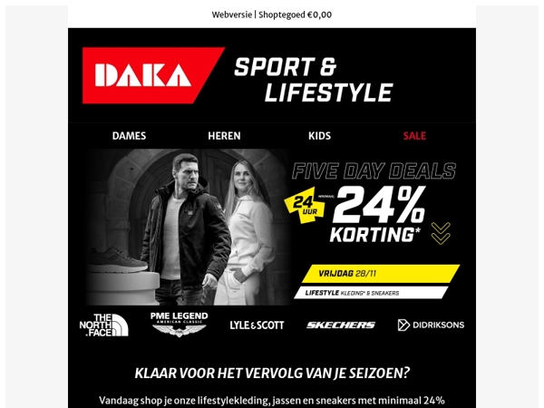 Jassen, sneakers en lifestylekleding met 24% korting | Five Day Deals ⚡
