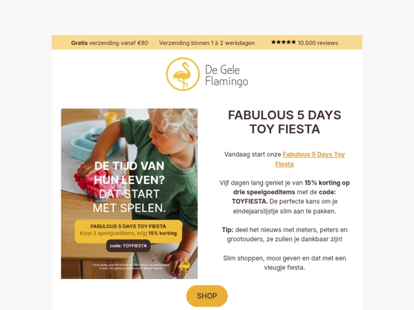 15% korting tijdens de Fabulous 5 Days Toy Fiesta 🎉