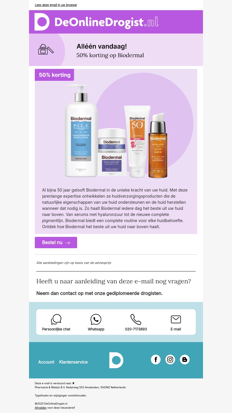 Alleen vandaag: 50% korting op Biodermal Alleen vandaag: 50% korting op Biodermal