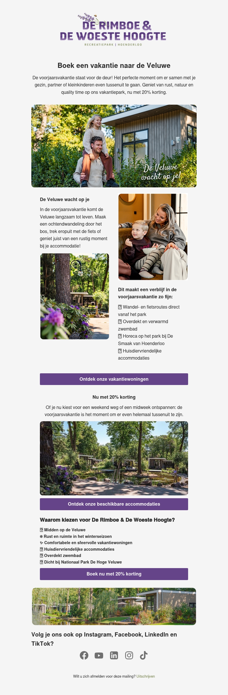 Op vakantie naar de Veluwe? Nu met 20% korting 🌸 Op vakantie naar de Veluwe? Nu met 20% korting 🌸