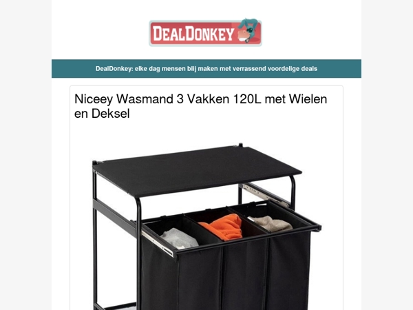 Wasmand 3 Vakken 120L - Padel Ballen - E27 Led lampen - Komo Vuilniszakken - Teddy Plaid