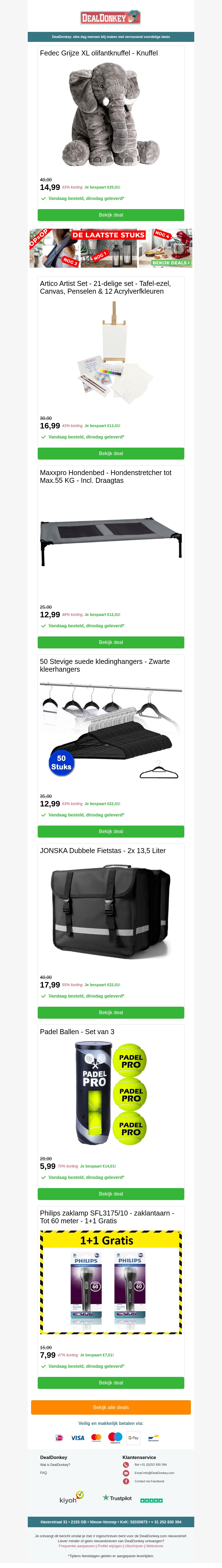 XL Olifantknuffel - Hondenbed - 50 Kledinghangers - Padel ballen - Zaklamp XL Olifantknuffel - Hondenbed - 50 Kledinghangers - Padel ballen - Zaklamp