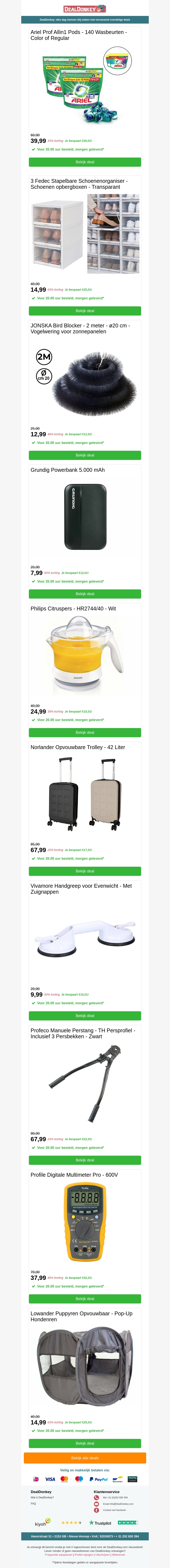 Ariel Allin 1 Pods - Bird Blocker - Citruspers - Powerbank - Opvouwbare Trolley - Manuele Perstang Ariel Allin 1 Pods - Bird Blocker - Citruspers - Powerbank - Opvouwbare Trolley - Manuele Perstang