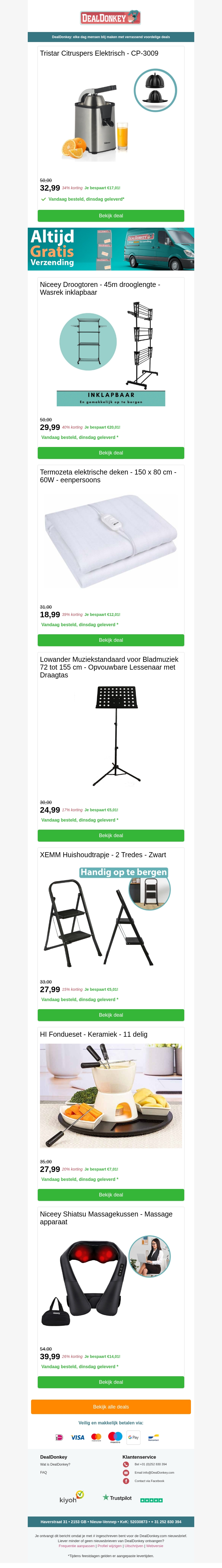 Citruspers - Elektrissche Deken - Huishoudtrapje - Fondueset - Massagekussen Citruspers - Elektrissche Deken - Huishoudtrapje - Fondueset - Massagekussen
