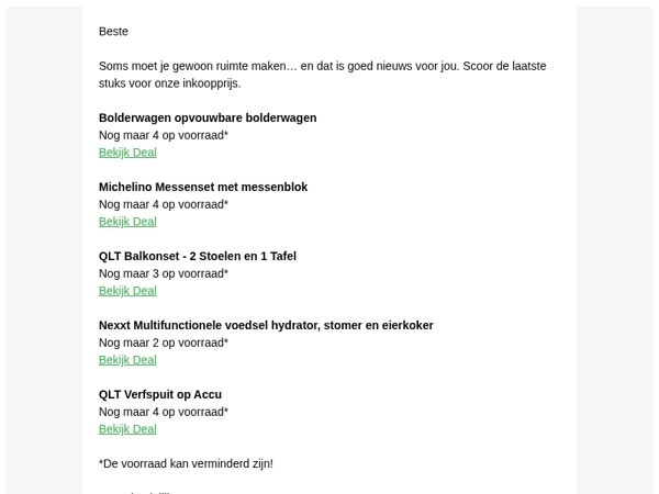 We ruimen op: laatste stuks voor inkoopprijs