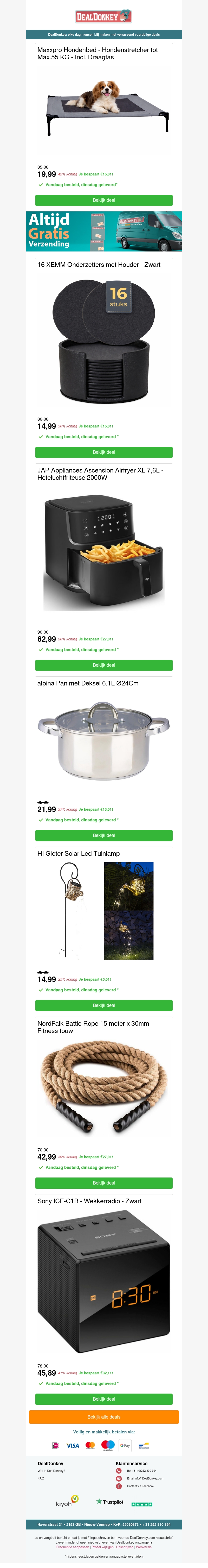 Hondenbed - Airfryer XL 7,6L - alpina Pan - NordFalk Battle Rope 15 meter - Sony Wekkerradio Hondenbed - Airfryer XL 7,6L - alpina Pan - NordFalk Battle Rope 15 meter - Sony Wekkerradio