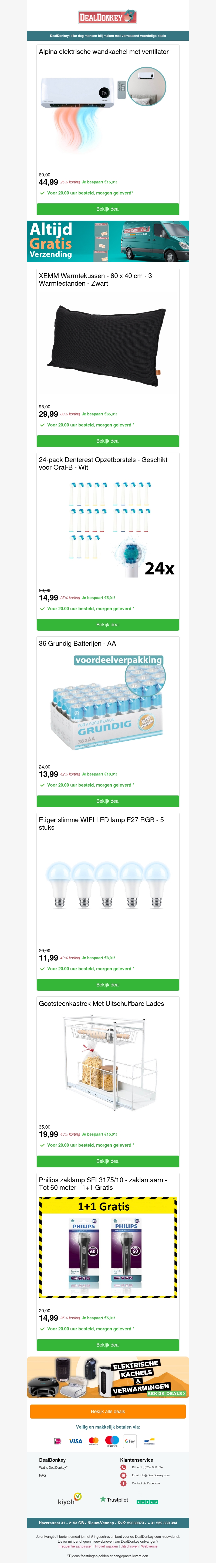Alpina Elektrische Wandkachel - Opzetborstels - AA Batterijen - Led lampen - Zaklamp Alpina Elektrische Wandkachel - Opzetborstels - AA Batterijen - Led lampen - Zaklamp