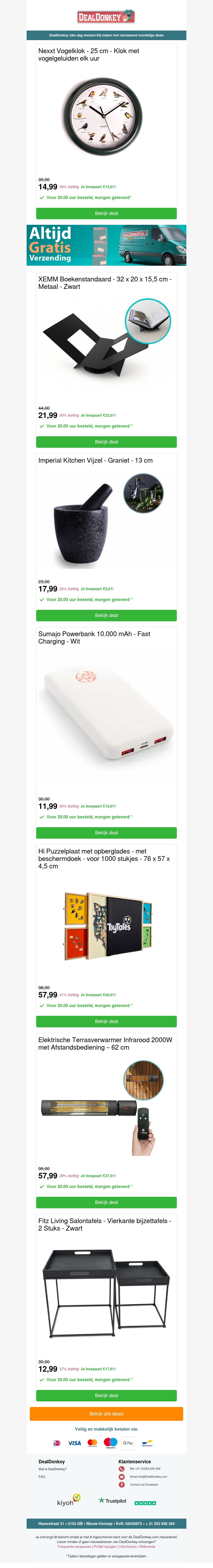 Nexxt vogelklok - Vijzel - Powerbank - Puzzelplaat - Terrasverwarmer - Salontafels Nexxt vogelklok - Vijzel - Powerbank - Puzzelplaat - Terrasverwarmer - Salontafels