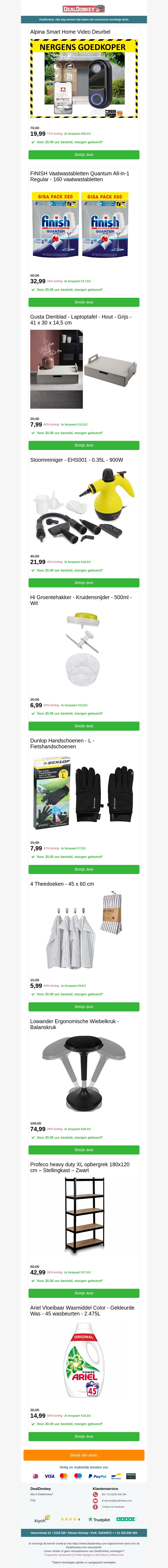 Alpina Wifi Deurbel - Dienblad - Stoomreiniger - Groentehakker - Handschoenen - Theedoeken Alpina Wifi Deurbel - Dienblad - Stoomreiniger - Groentehakker - Handschoenen - Theedoeken