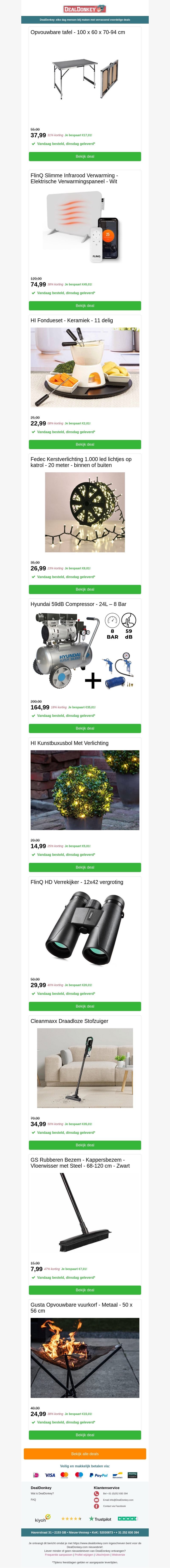 HI Opvouwbare Tafel - Fondueset - Kerstverlichting - Compressor - Kunstbuxusbol met Verlichting HI Opvouwbare Tafel - Fondueset - Kerstverlichting - Compressor - Kunstbuxusbol met Verlichting