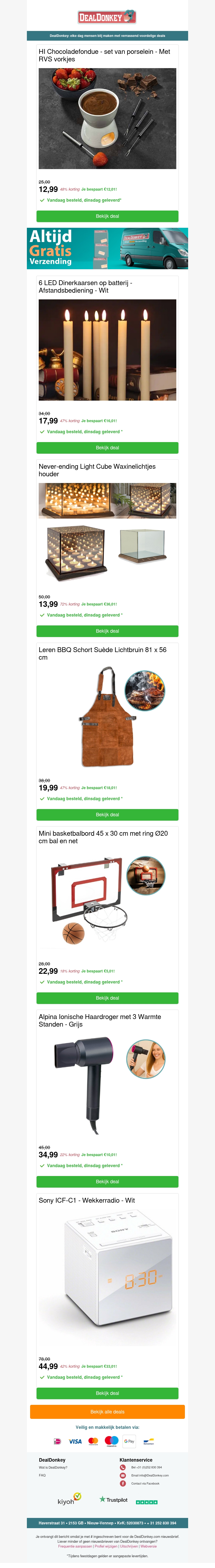 Chocoladefondue - Leren BBQ Schort - Alpina Fohn - Sony Wekkerradio Chocoladefondue - Leren BBQ Schort - Alpina Fohn - Sony Wekkerradio
