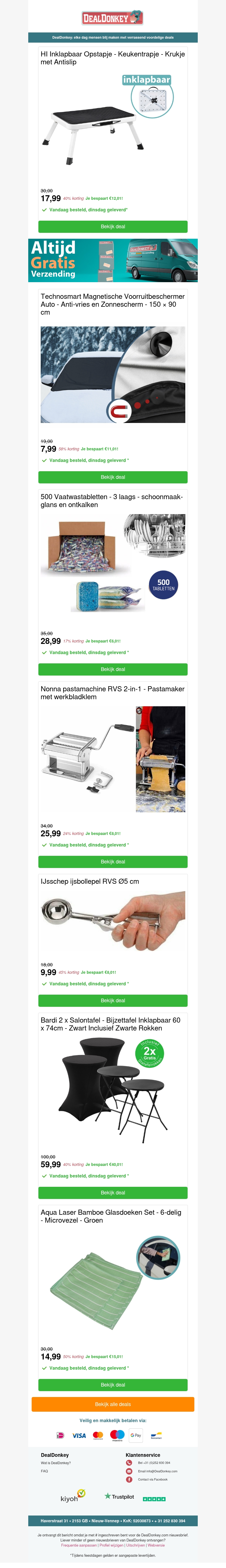 Opstapje - 500 vaatwastabletten - Pastamachine - IJslepel - Salontafel Opstapje - 500 vaatwastabletten - Pastamachine - IJslepel - Salontafel