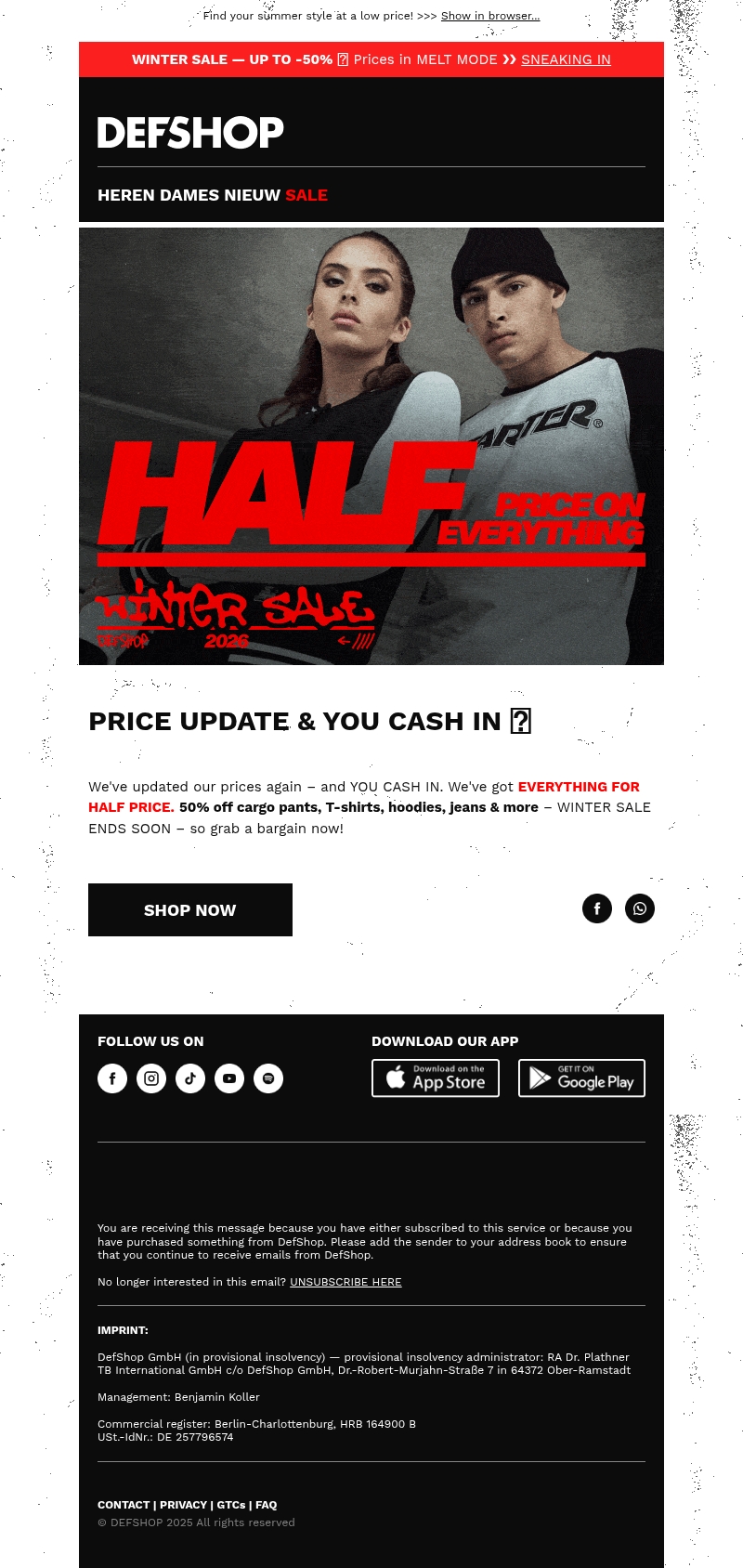 ⚠️ Everything for half price ⚠️ -50% off T-shirts, cargo pants, hoodies and more! ⚠️ Everything for half price ⚠️ -50% off T-shirts, cargo pants, hoodies and more!