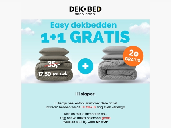 Slaper 1+1 GRATIS op wasbare dekbedden!