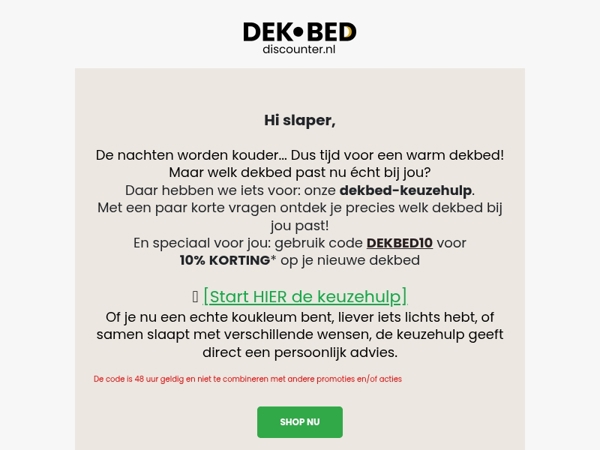 10% KORTING op alle dekbedden