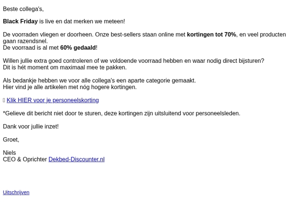 Belangrijk bericht: personeelskorting