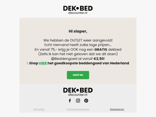 Prijzen vanaf €2,50... ÉN een GRATIS dekbed