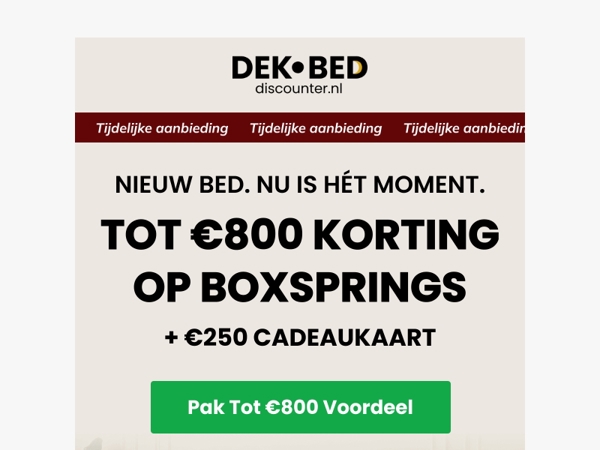 Tijdelijke Boxspring deal tot €800 voordeel