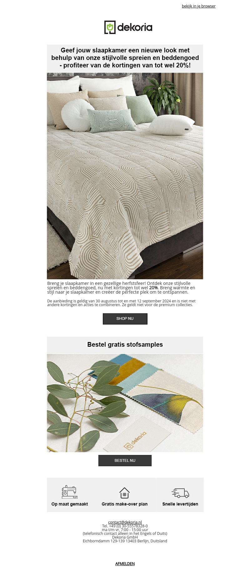 Geef jouw slaapkamer een nieuwe look deze herfst πποΈ Tot wel -20% op stijlvolle spreien & beddengoed Geef jouw slaapkamer een nieuwe look deze herfst πποΈ Tot wel -20% op stijlvolle spreien & beddengoed