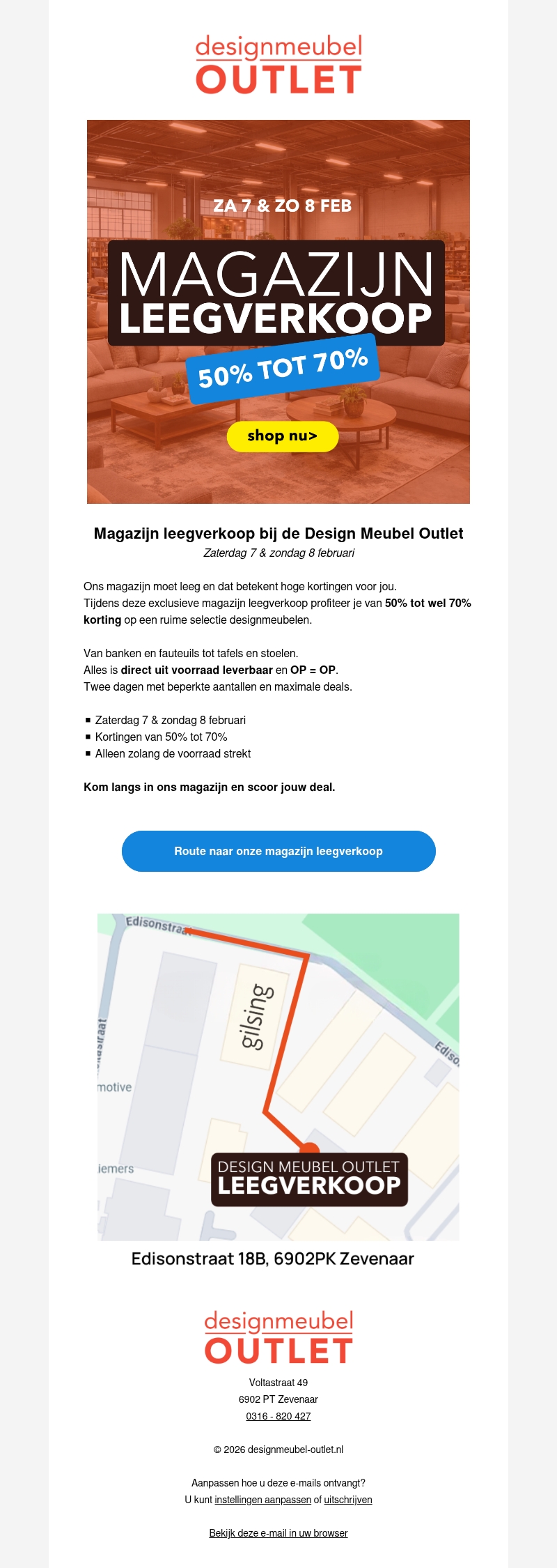 Magazijn leegverkoop bij de Design Meubel Outlet | 50–70% korting Magazijn leegverkoop bij de Design Meubel Outlet | 50–70% korting