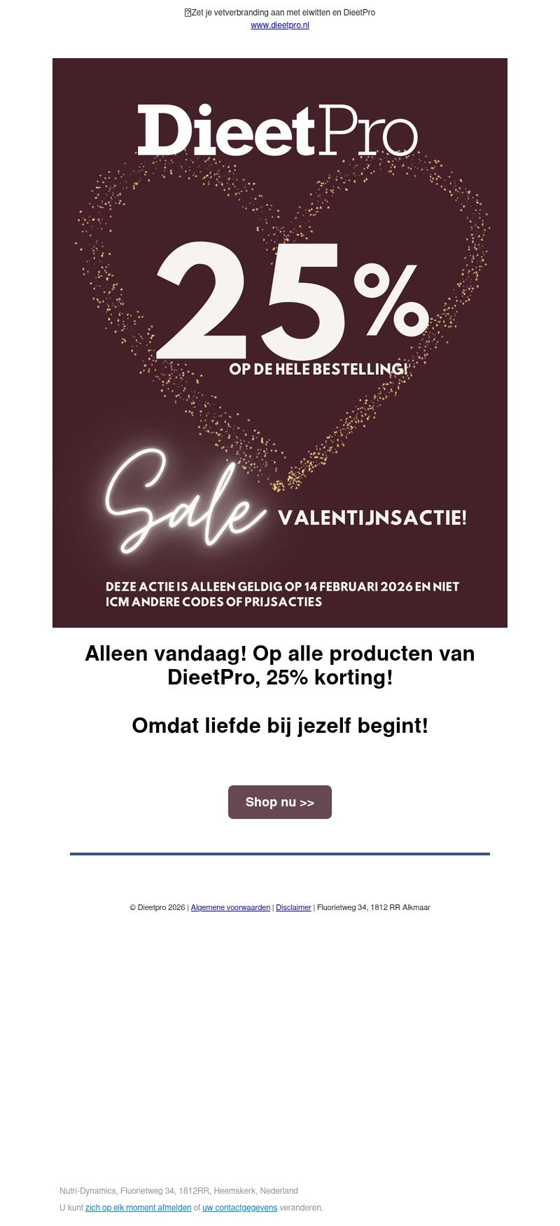 Valentijnsactie 25% korting! Alleen vandaag! Valentijnsactie 25% korting! Alleen vandaag!