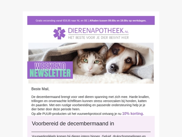 10% korting op het PUUR-vuurwerkbundel voor hond, kat en paard
