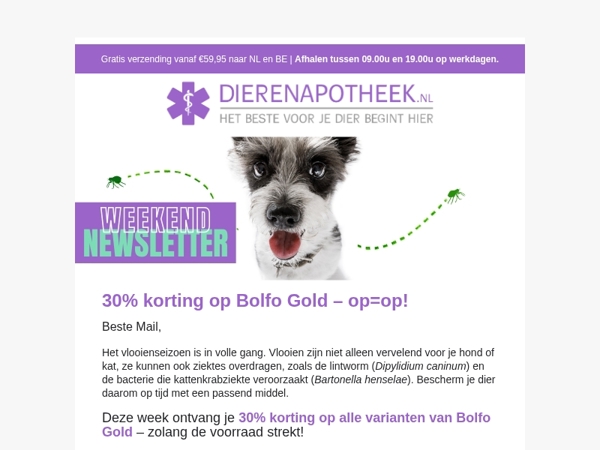 🐾 30% korting op Bolfo Gold – bescherming tegen vlooien!
