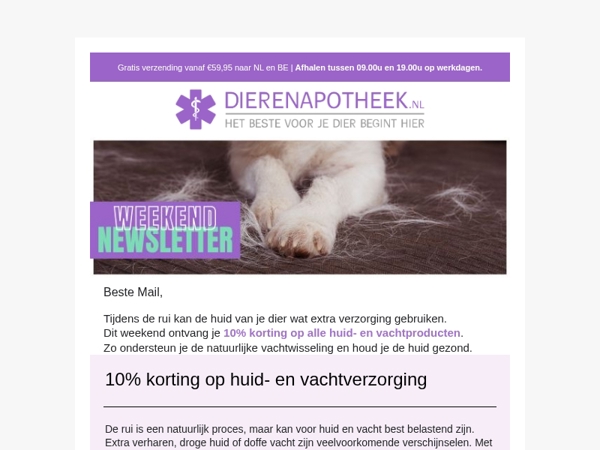 Verharen? Nu 10% korting op huid- en vachtverzorging