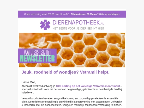 🐝 Dit weekend: 10% korting op alle Vetramil-producten!