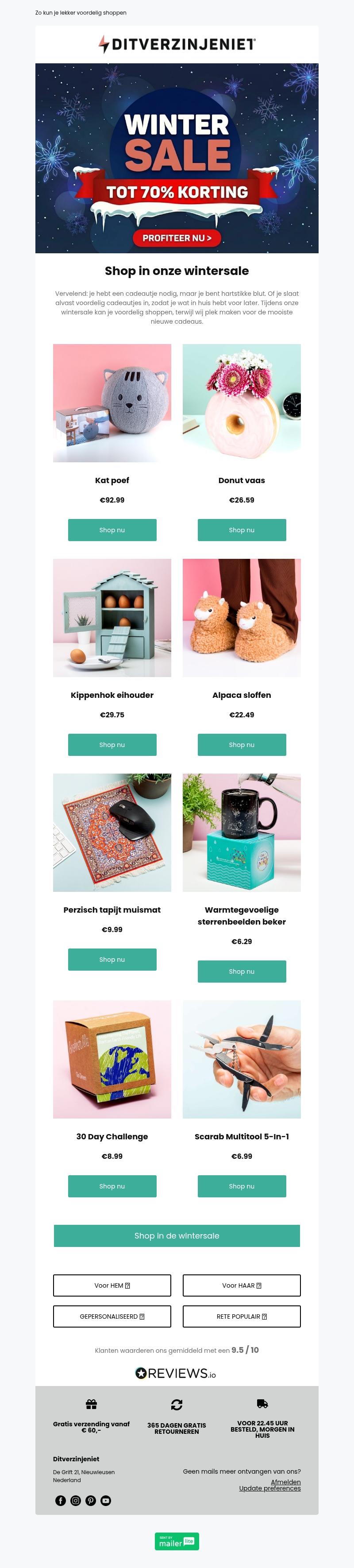 Bijna blut, maar toch een cadeautje nodig? Check onze wintersale! Bijna blut, maar toch een cadeautje nodig? Check onze wintersale!