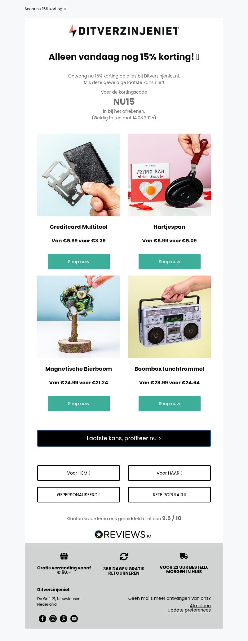 Alleen VANDAAG nog: 15% kortingโณ๐ Alleen VANDAAG nog: 15% kortingโณ๐