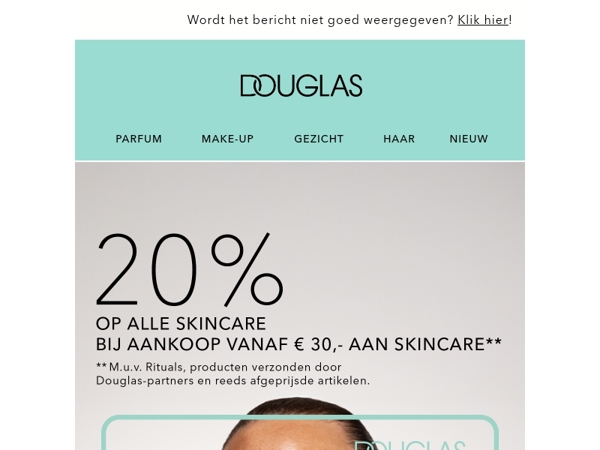 ⏰ -20% op alle skincare b.a.v. € 30,- aan skincare**