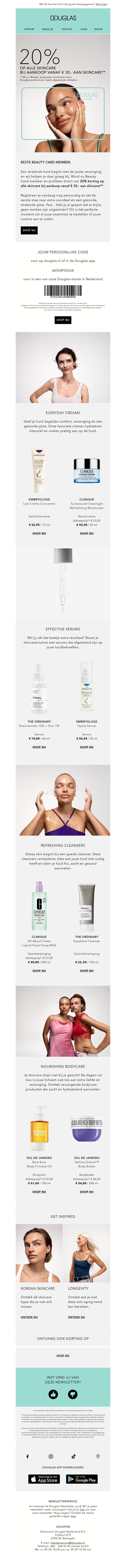 -20% op alle skincare b.a.v. € 30,- aan skincare** -20% op alle skincare b.a.v. € 30,- aan skincare**