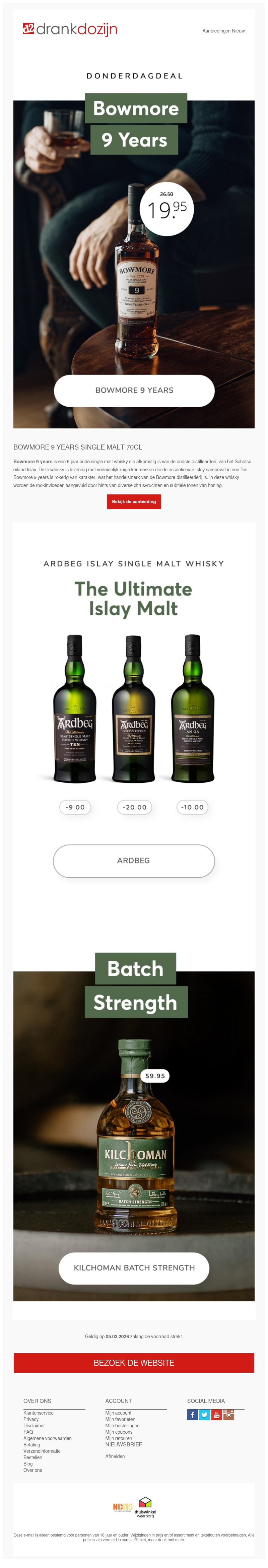DonderdagDeal | Bowmore 9 years Single Malt 70CL DonderdagDeal | Bowmore 9 years Single Malt 70CL